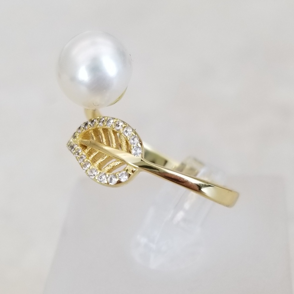 18k Over Sterling 10mm Freshwater Pearl Ring - Picture 2 of 8